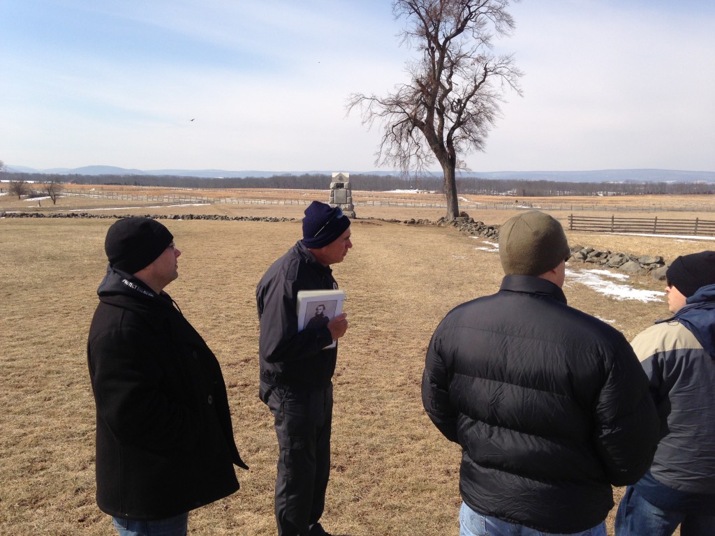 At The Angle on the battlefield in Gettysburg.  Looking in the direction of Seminary Ridge where Pickett made his charge.  