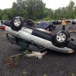 Pickets can be driven through hood of cars in front of the engine when on a slope.  This helps with stabilization.